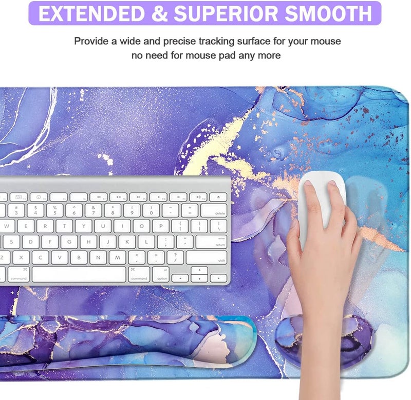 Yunoble Large Mouse Pad and Keyboard Wrist Rest, Desk Pad for Keyboard and Mouse, 4-in-1 Large Gaming Mouse Pad with Wrist Support - Purple Marble - Image 5